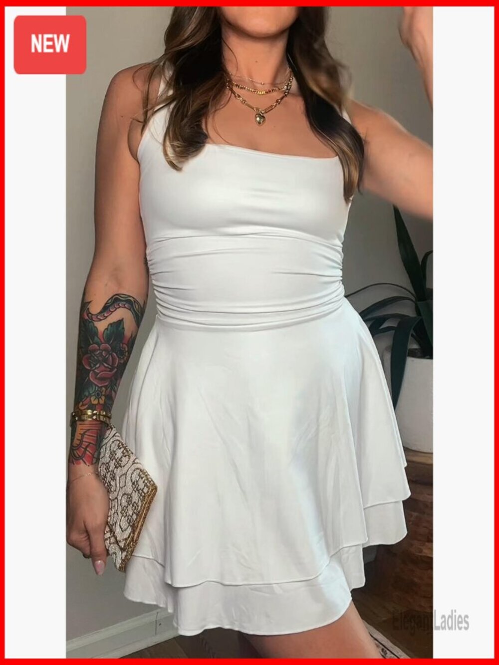 Sleeveless Mini Dress Ruched Waist Ruffle Hem Party Club Cocktail - Picture 6 of 7